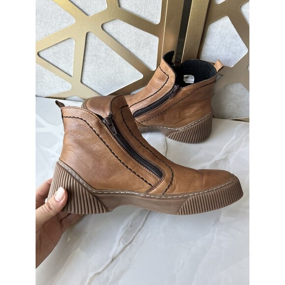 SPRING STEP KELKO Zip Flat Ankle BOOTS Bootie Leather Tan Sz 41 Us 9.5 10 - Picture 7 of 14